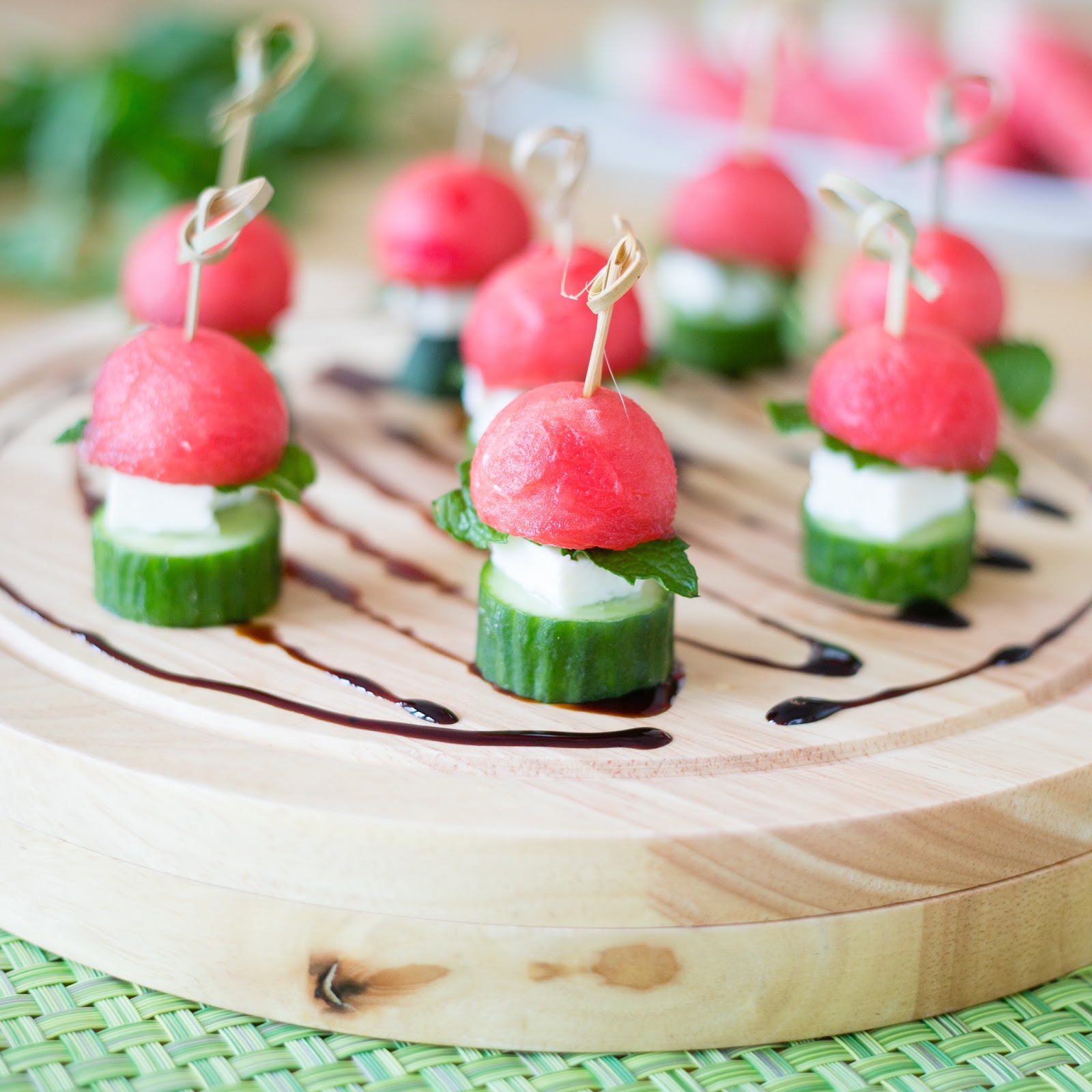 W is for: Watermelon Skewers with Feta, Mint & Cucumber - e is for eat